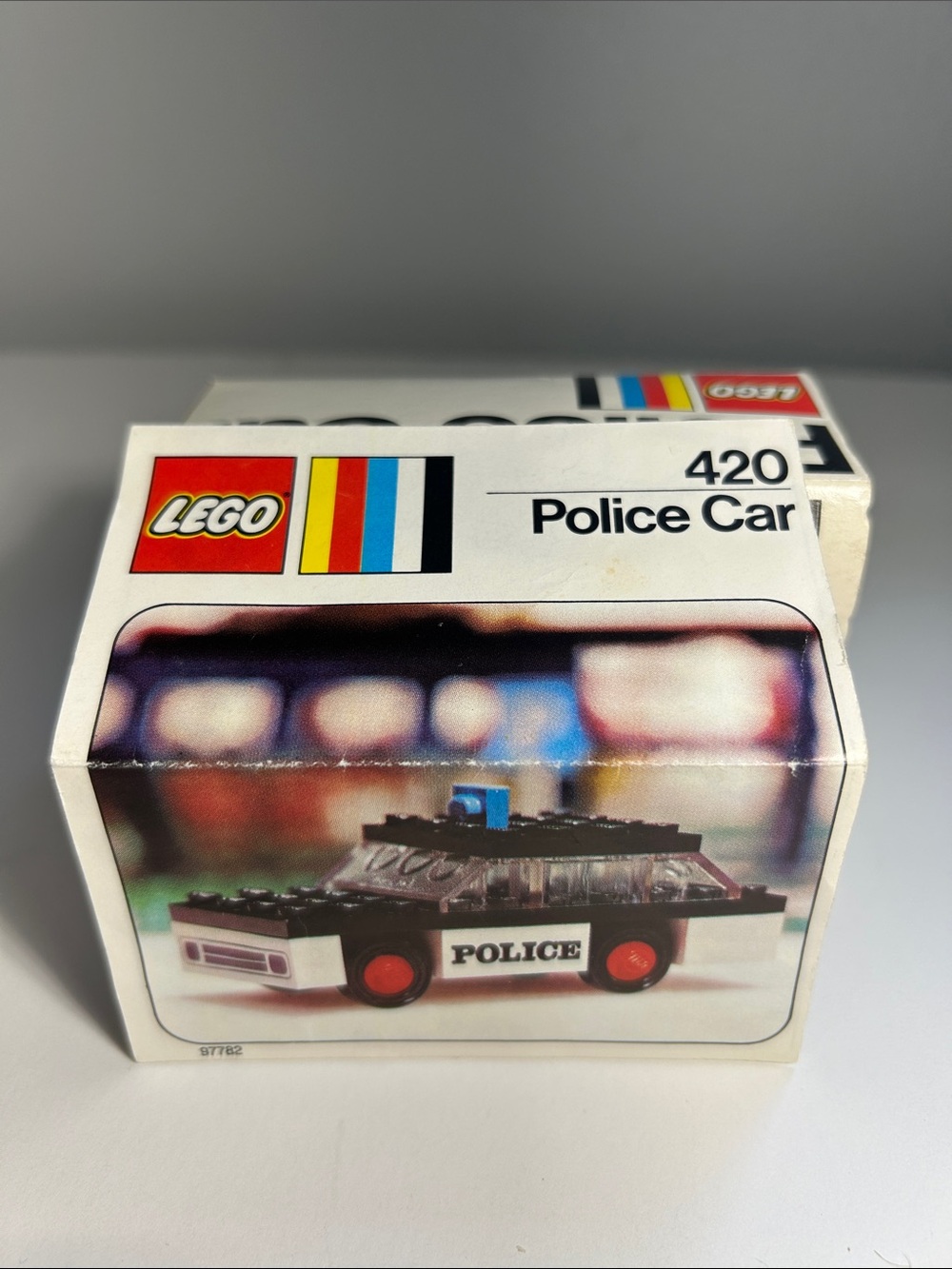 Vintage LEGO Police Car Toy -complete. Damaged box cover-see pics